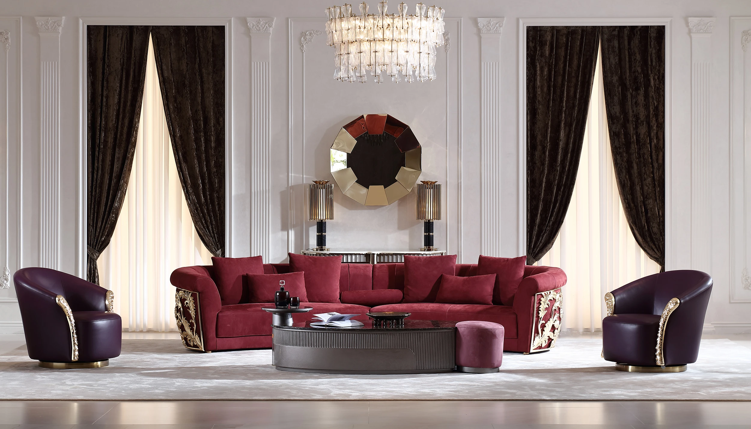 Curved Upholstered Sofa, product gallery view 01