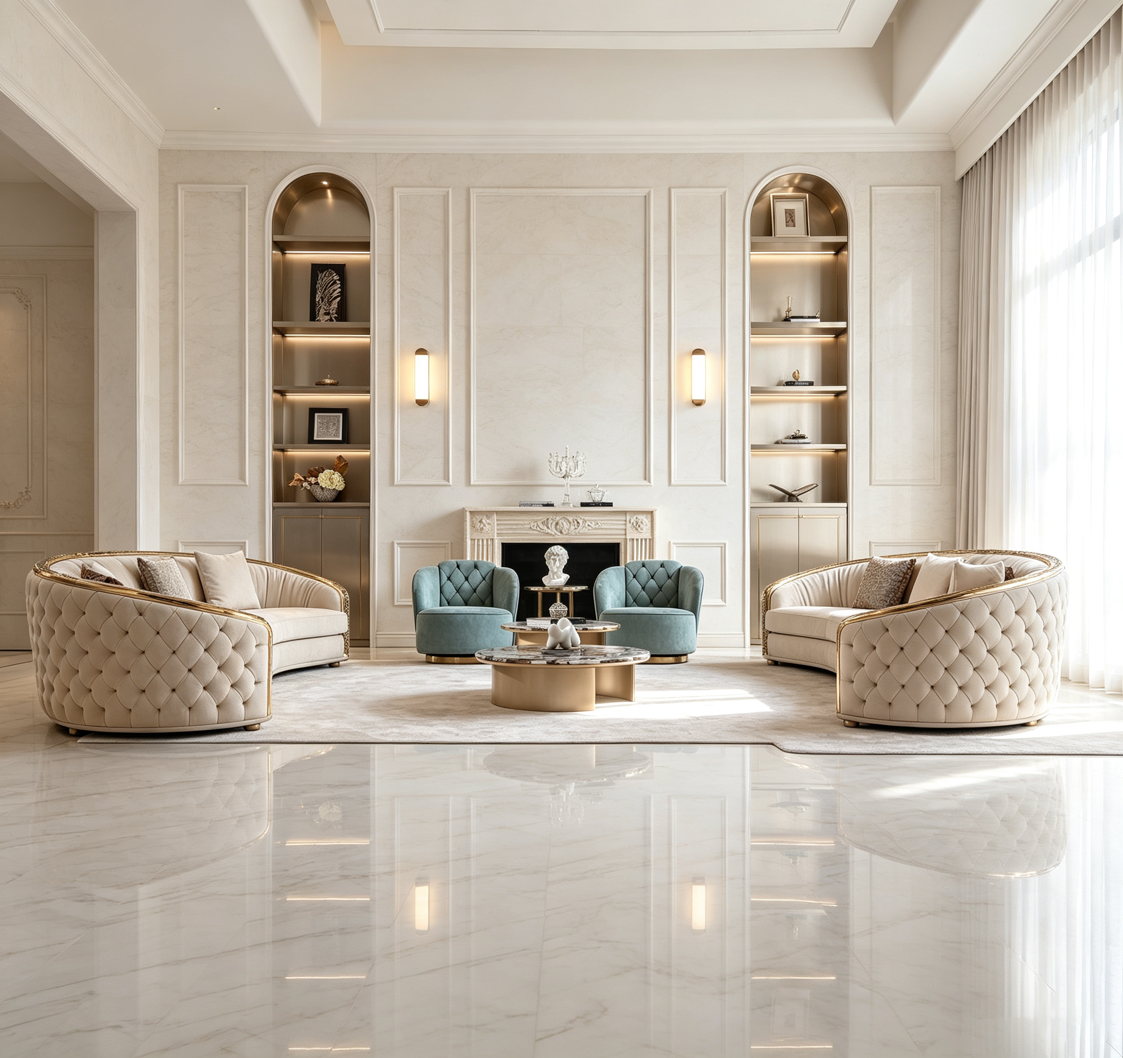 Curved Tufted Sofa, product view