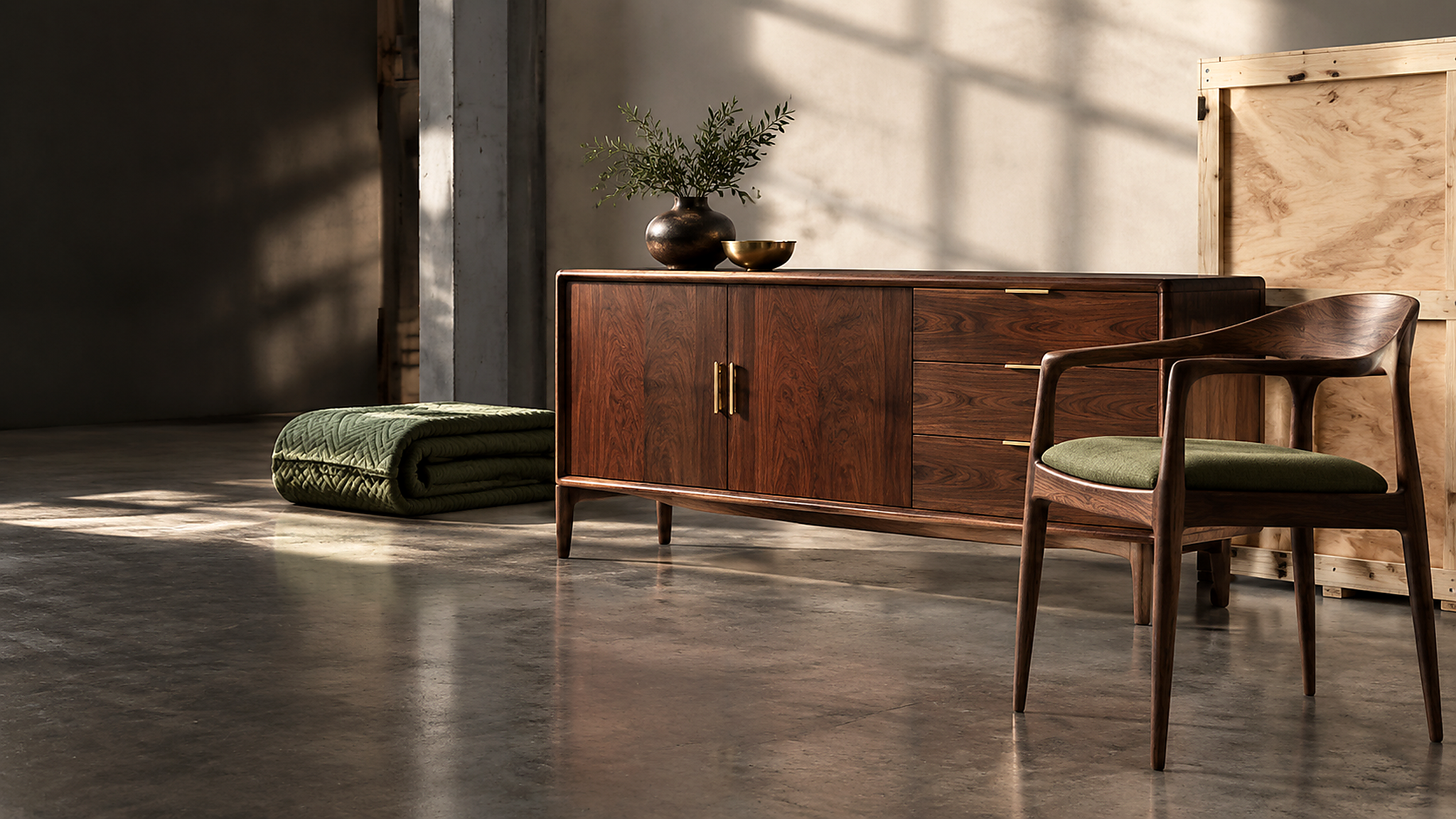 Black walnut furniture prepared for careful dispatch